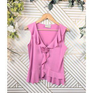 VINTAGE Carrie Allen Y2K Nylon Spandex Early 2000's Pink Ruffle Rose Top Size L